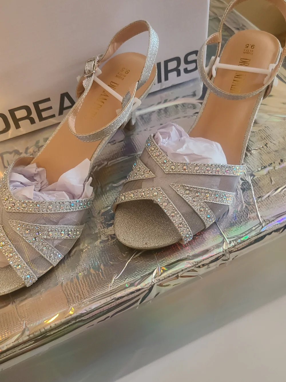 Dream Pairs Silver Crystal Open-Toe Slingback Sandals